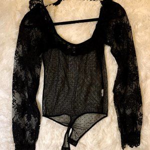 Express x karla Sheer Lace Bodysuit, Black, XS